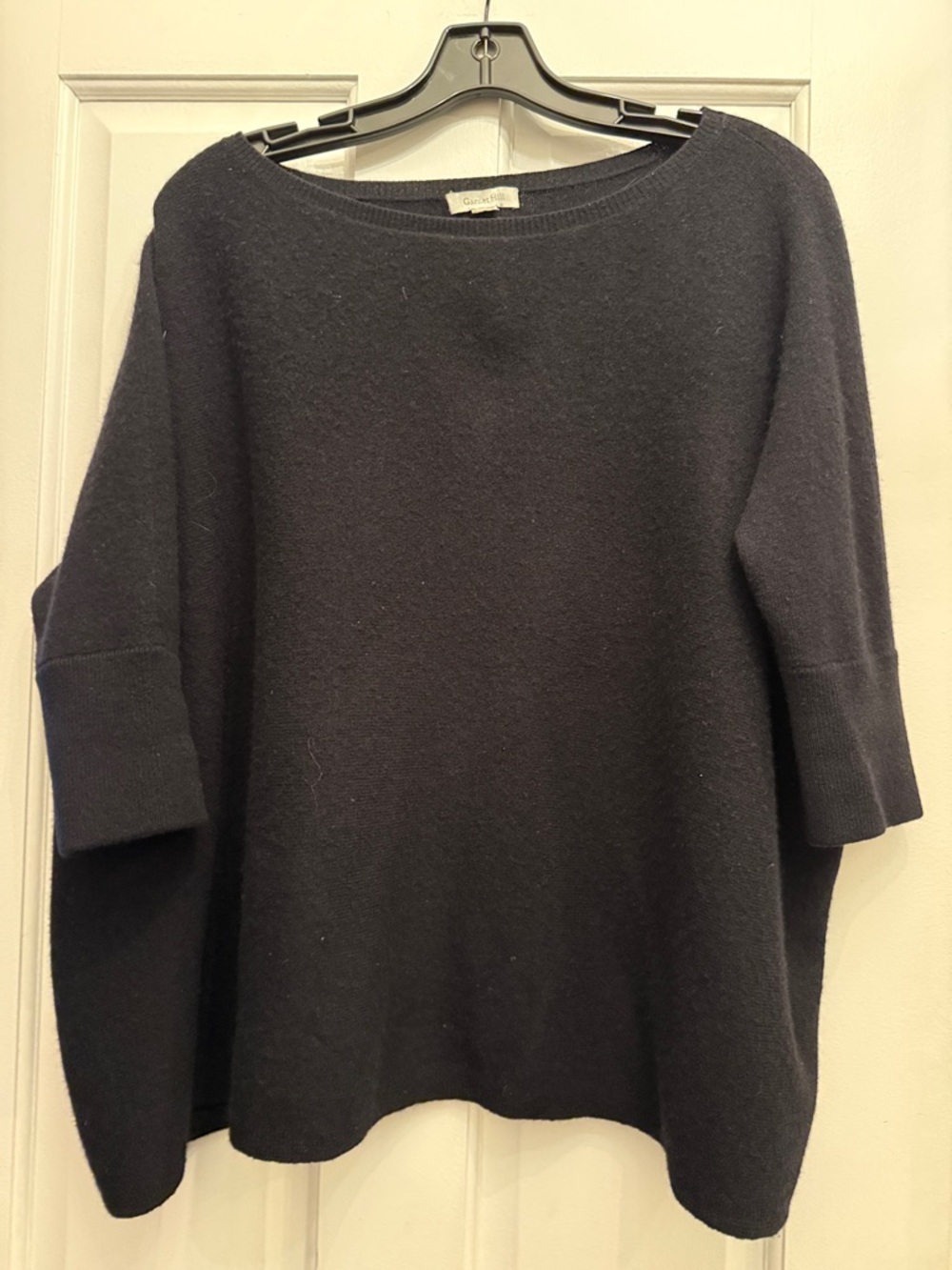 Garnet Hill Black Off-the-Shoulder Boatneck Cashmere Sweater